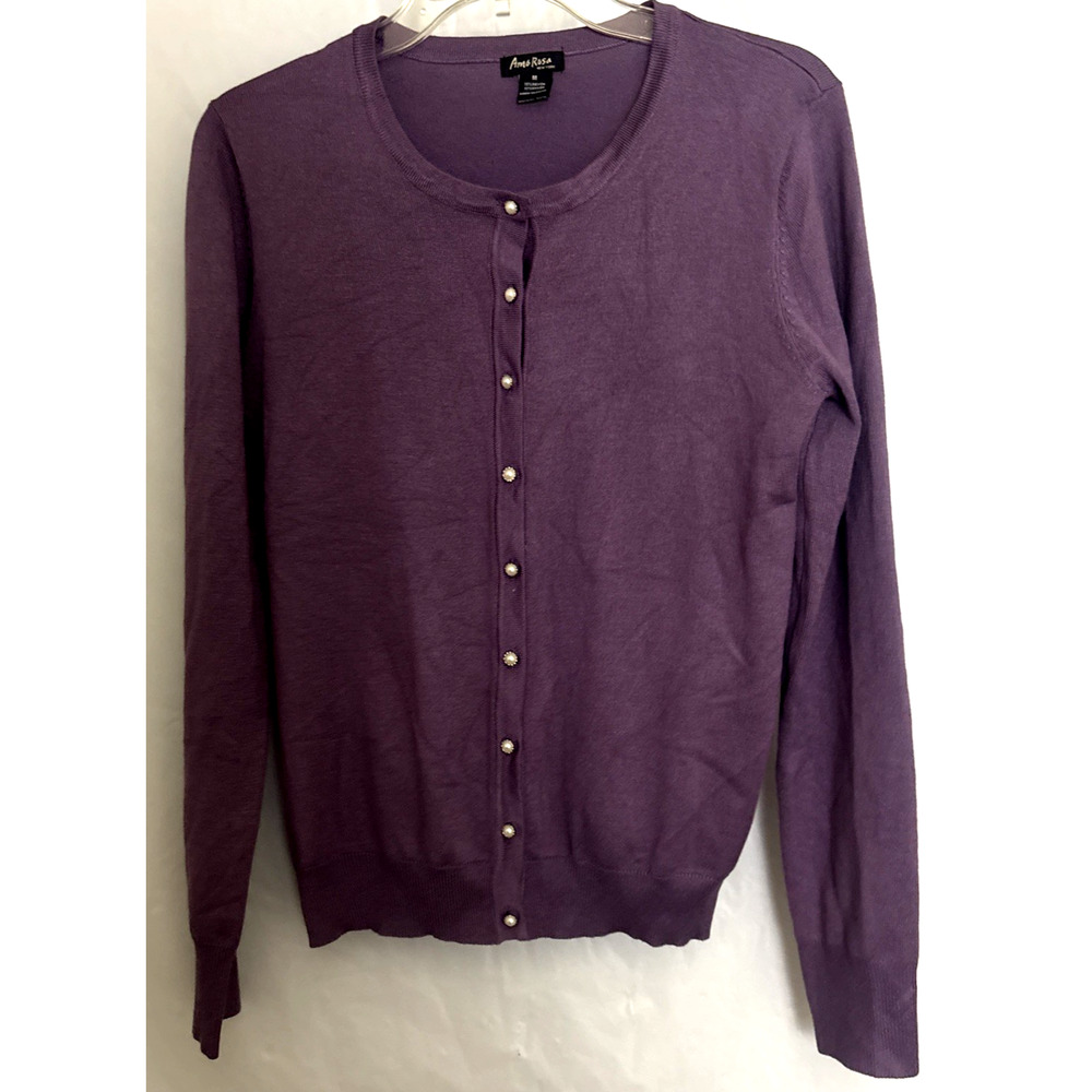 Amo Rosa New York Purple Cardigan Pearl Buttons Size M Grandmacore